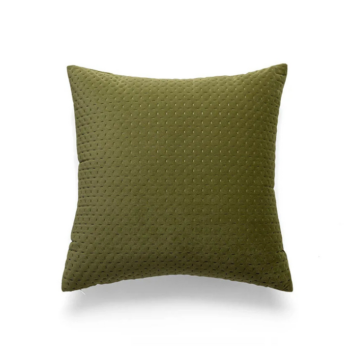 Anyhouz Pillowcase Olive Green Quilted Stitched Grid Plush Throw Cushion Cover