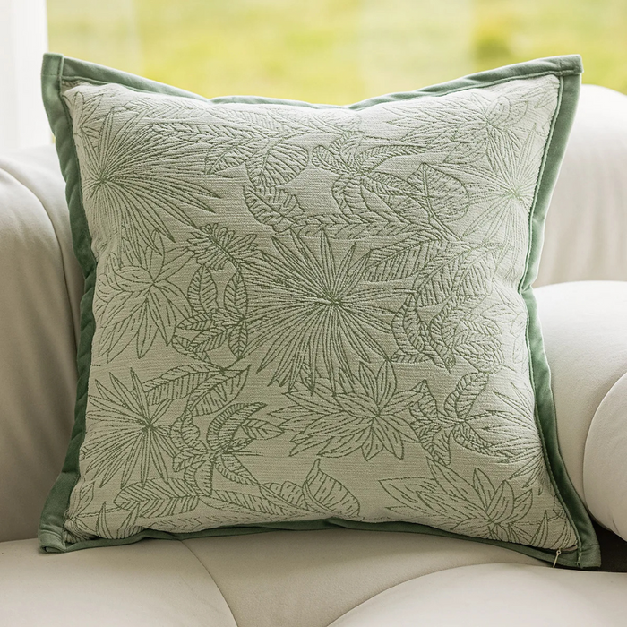 Anyhouz Pillowcase Light Green Tropical Leaf Embroidered Plush Throw Cushion Cover