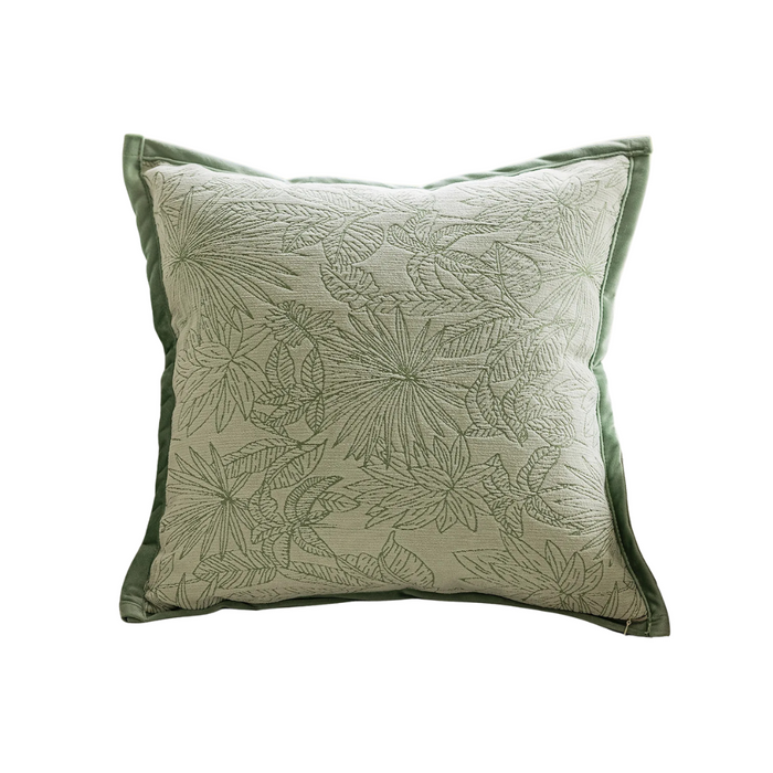 Anyhouz Pillowcase Light Green Tropical Leaf Embroidered Plush Throw Cushion Cover