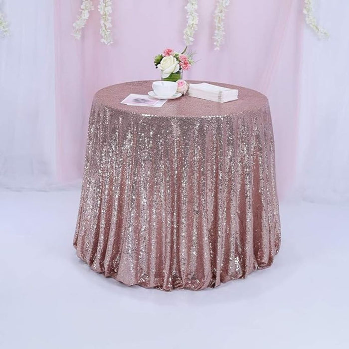 Anyhouz Tablecloth Rose Gold Round Sequin Glitter Table Cover Home Party Decoration