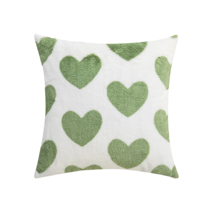 Anyhouz Pillowcase White With Green Heart Quilted Stitched Grid Plush Throw Cushion Cover