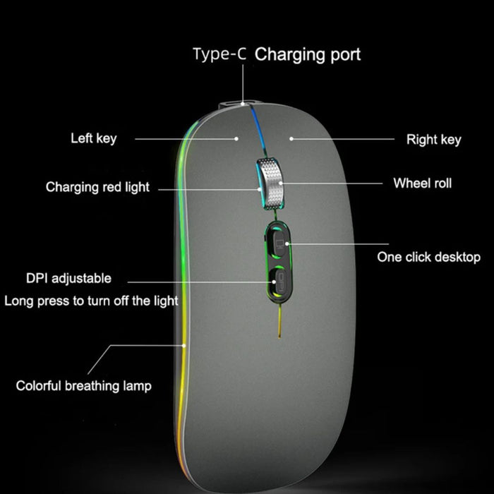 Anymob Mouse Wireless Bluetooth Dual Mode Type C Rechargeable Silent Backlight