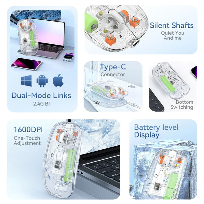 Anymob Mouse Transparent Type C Wireless Bluetooth 2.4G Dual Mode