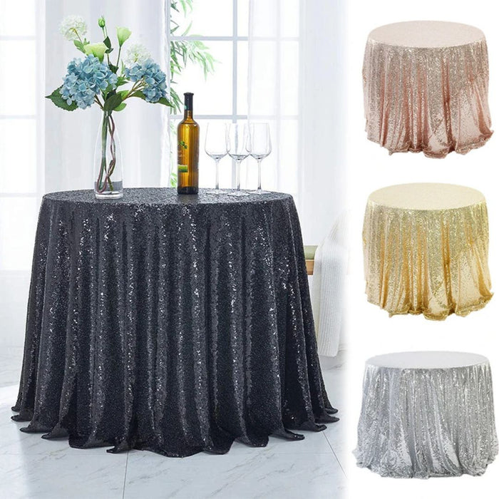 Anyhouz Tablecloth Champagne Round Sequin Glitter Table Cover Home Party Decoration