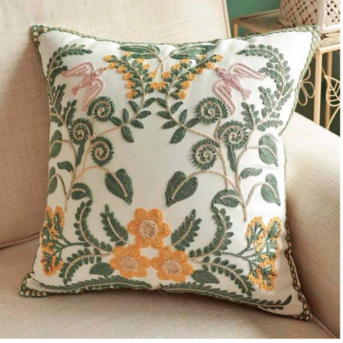 Anyhouz Pillowcase Flower and Leaf Embroidered Decorative Cushion Cover