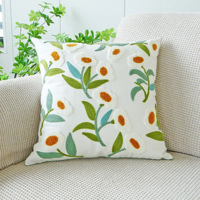 Anyhouz Pillowcase White Flower Embroidered Decorative Cushion Cover