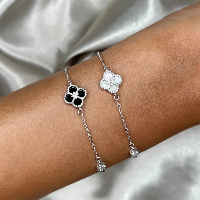 Anyco Bracelet Sterling Silver Clear White 4 Four Leaf Clover Bracelet 5A Cubic Zirconia Link Chain Tennis Bracelets