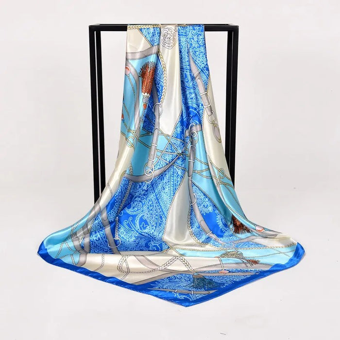 Anyyou Scarf for Women Sky Blue Printed Polyester Silk Big Square Silk 90*90cm Satin For Spring Summer Autumn Winter