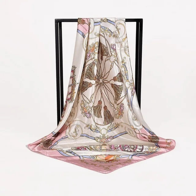 Anyyou Scarf for Women White Pink Printed Polyester Silk Big Square Silk 90*90cm Satin For Spring Summer Autumn Winter