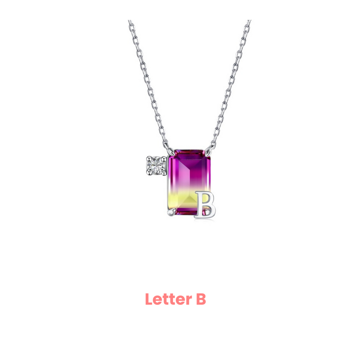 Anyco Necklace 925 Silver Purple Gradient Initial Pendant with Zircon 5A Gift Jewelry for Women