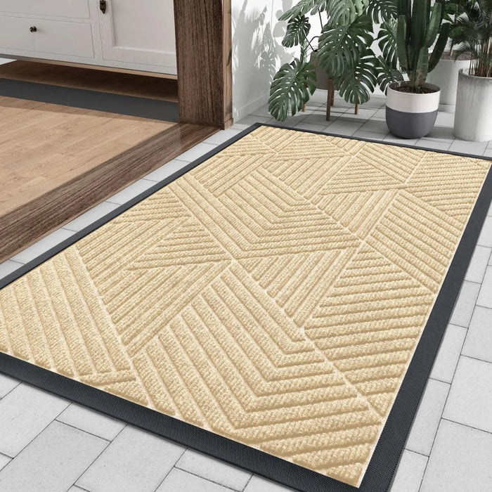 Anyhouz Doormat Beige Geometric Rubber Non Slip Dirt Trap Absorbent Mat