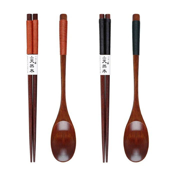 Anygleam Mixed Color 4pcs Wooden Chopsticks and Long Ladle Set Reusable Kitchen Tableware