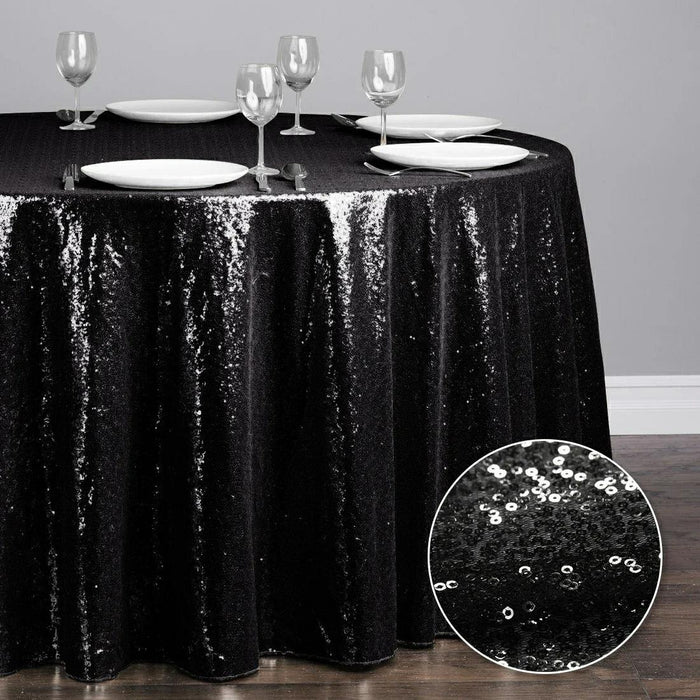 Anyhouz Tablecloth Black Round Sequin Glitter Table Cover Home Party Decoration