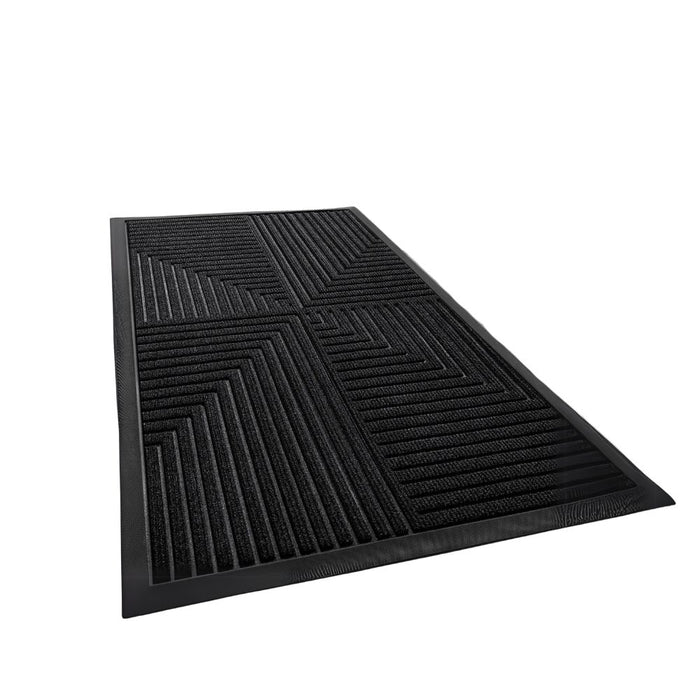 Anyhouz Doormat Black 4 Corner Stripe Rubber Non Slip Dirt Trap Absorbent Mat