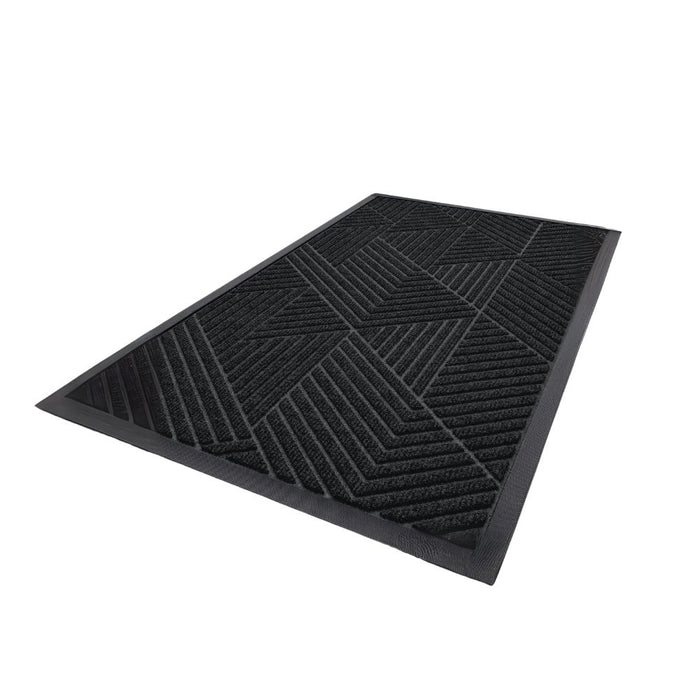 Anyhouz Doormat Black Geometric Rubber Non Slip Dirt Trap Absorbent Mat