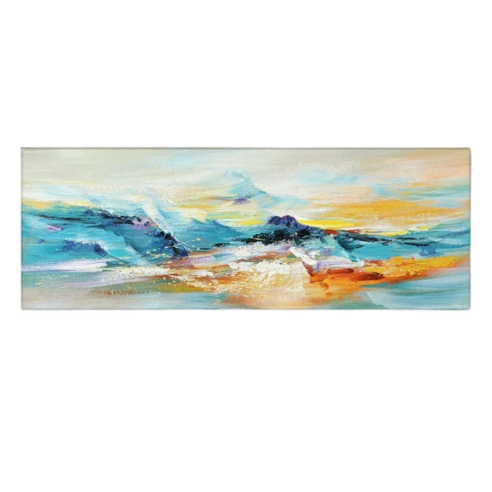 Anyhouz Canvas Art Hand Painted Blue And Gold Mountain Mirage Large Wall Artwork For Bedroom