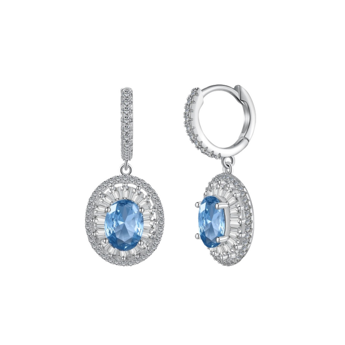 Anyco Earrings 925 Silver Blue Oval Diamond Dangle Fashion Accessories For Women