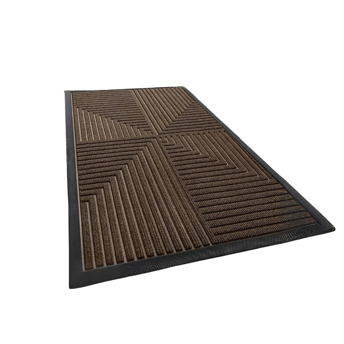 Anyhouz Doormat Brown 4 Corner Stripe Rubber Non Slip Dirt Trap Absorbent Mat