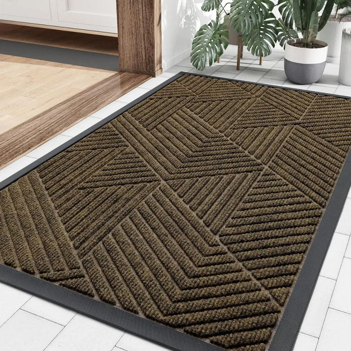 Anyhouz Doormat Brown Geometric Rubber Non Slip Dirt Trap Absorbent Mat