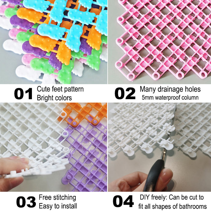 Anyhouz Splicing Mat Purple 25x25cm 10Pcs DIY Non Slip Bathroom Mat Mesh Drainage Massage Floor Carpet