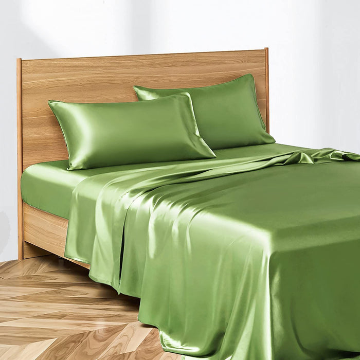 Anyhouz Fitted Sheet Queen Size Jade Luxury Silky Beddings Set with Pillow Cases