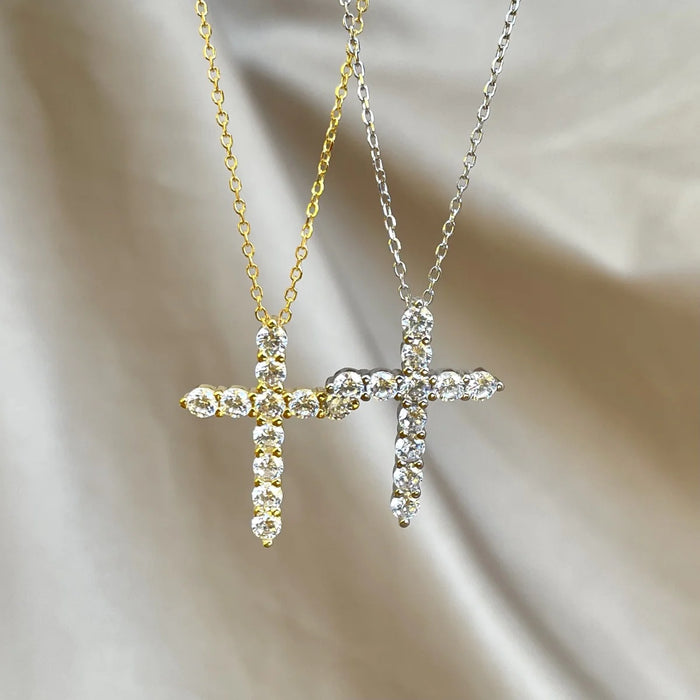 Anyco Necklace 925 Silver for Women Big Cross Necklaces Gold Platting 18K Jewelry