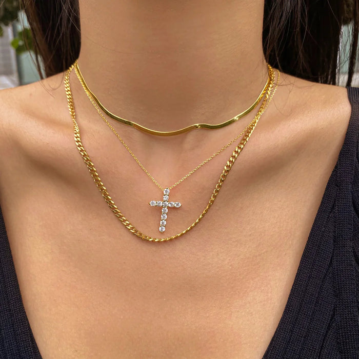 Anyco Necklace 925 Silver for Women Big Cross Necklaces Gold Platting 18K Jewelry