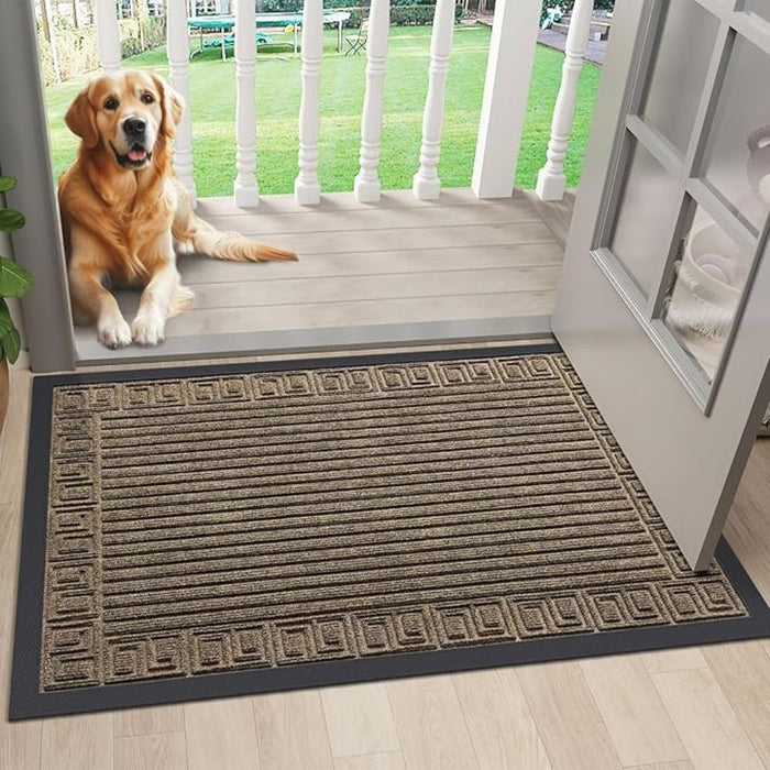 Anyhouz Doormat Brown Rubber Frame Stripes Non Slip Dirt Trap Water Absorbing Mat