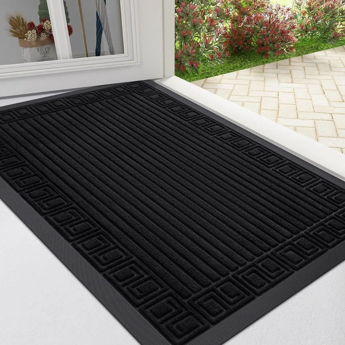 Anyhouz Doormat Black Rubber Frame Stripes Non Slip Dirt Trap Water Absorbing Mat