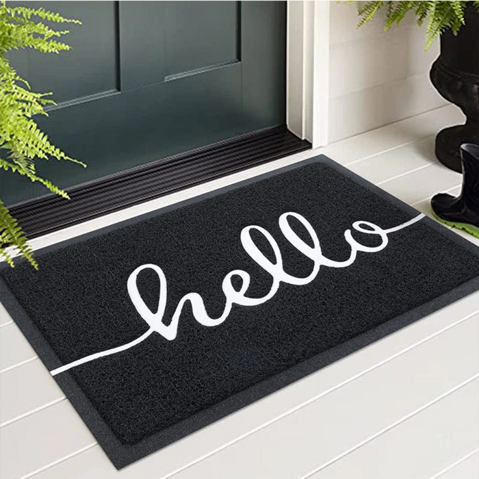 Anyhouz Doormat Black Hello Lettered PVC Non Slip Dirt Trap Absorbent Mat