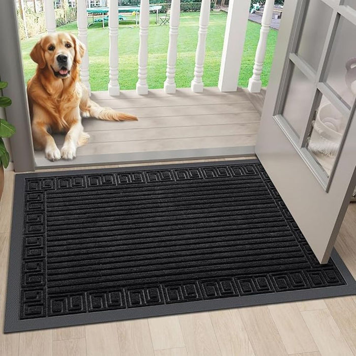 Anyhouz Doormat Black Rubber Frame Stripes Non Slip Dirt Trap Water Absorbing Mat