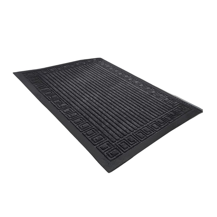 Anyhouz Doormat Gray Rubber Frame Stripes Non Slip Dirt Trap Water Absorbing Mat