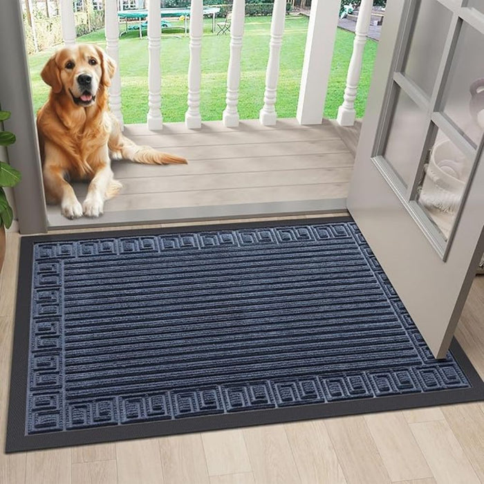 Anyhouz Doormat Navy Blue Rubber Frame Stripes Non Slip Dirt Trap Water Absorbing Mat