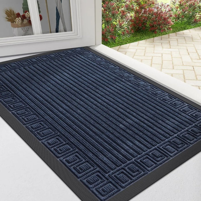 Anyhouz Doormat Navy Blue Rubber Frame Stripes Non Slip Dirt Trap Water Absorbing Mat