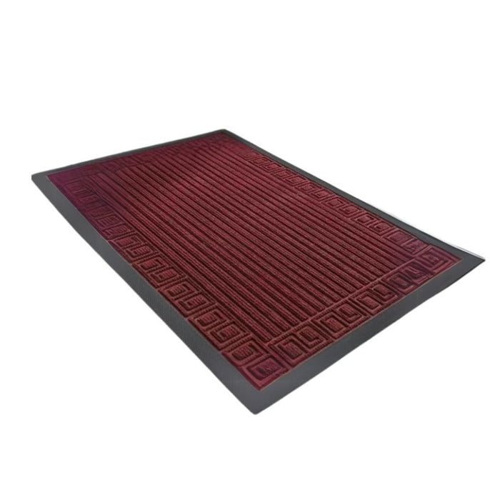 Anyhouz Doormat Wine Red Rubber Frame Stripes Non Slip Dirt Trap Water Absorbing Mat