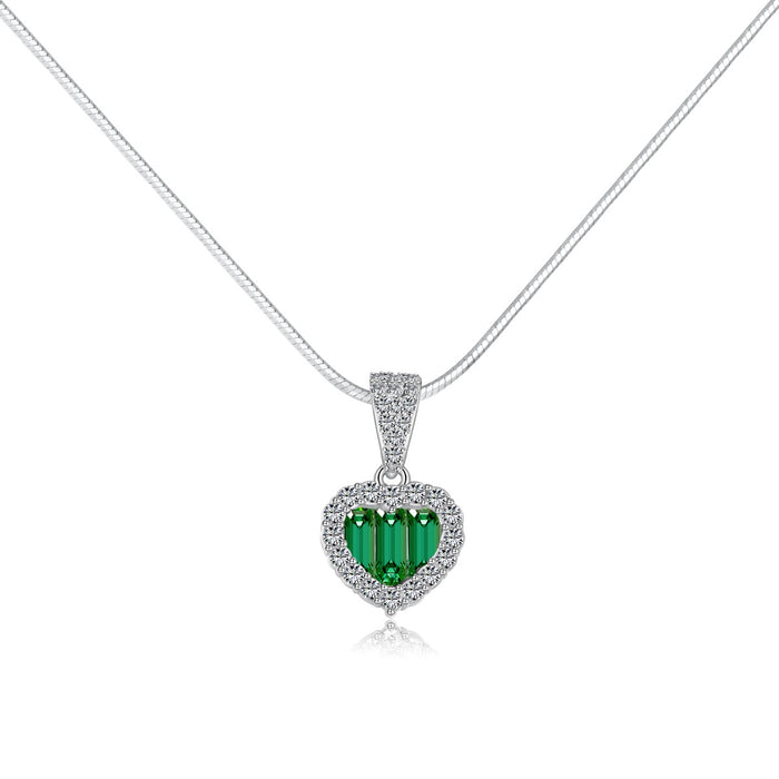 Anyco Necklace 925 Silver for Women Simple Green Diamond Heart Shape Pendant Cubic Zirconia 5A Rhodium Platting Jewelry