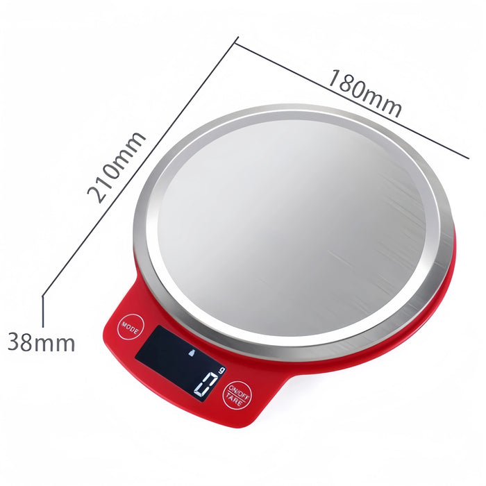 Anygleam Red Stainless Round Kitchen Scale 5Kg Accurate Measure Electronic Portable Digital Display