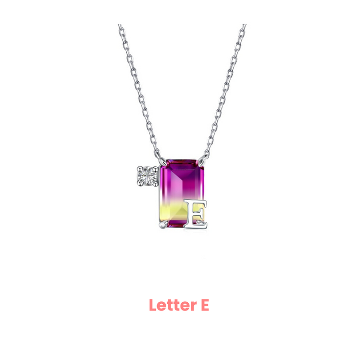 Anyco Necklace 925 Silver Purple Gradient Initial Pendant with Zircon 5A Gift Jewelry for Women