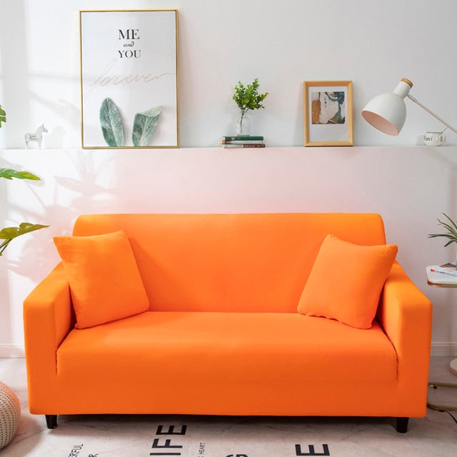 Anyhouz 3 Seater Sofa Cover Plain Orange Style and Protection For Living Room Sofa Chair Elastic Stretchable Slipcover