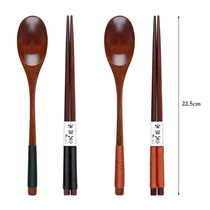 Anygleam Mixed Color 4pcs Wooden Chopsticks and Long Ladle Set Reusable Kitchen Tableware