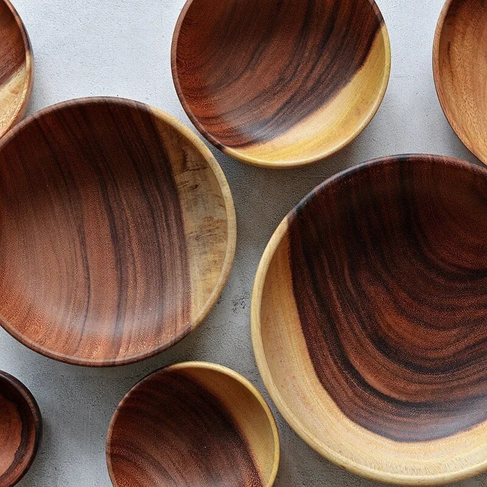 Anygleam Brown 3pcs Wooden Bowl Set Food Kitchen Tableware