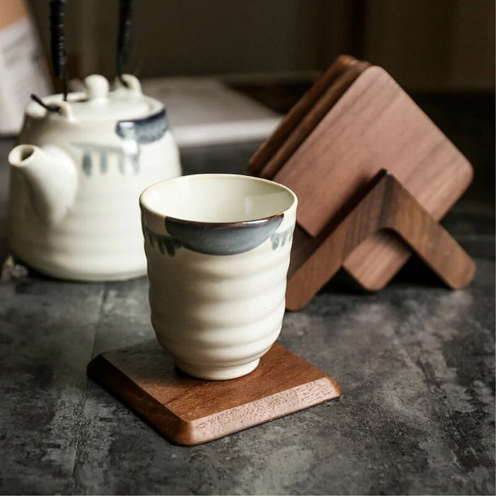 Anygleam  Black Walnut 6pcs Wooden Coasters Cup Kitchen Tools Accessories