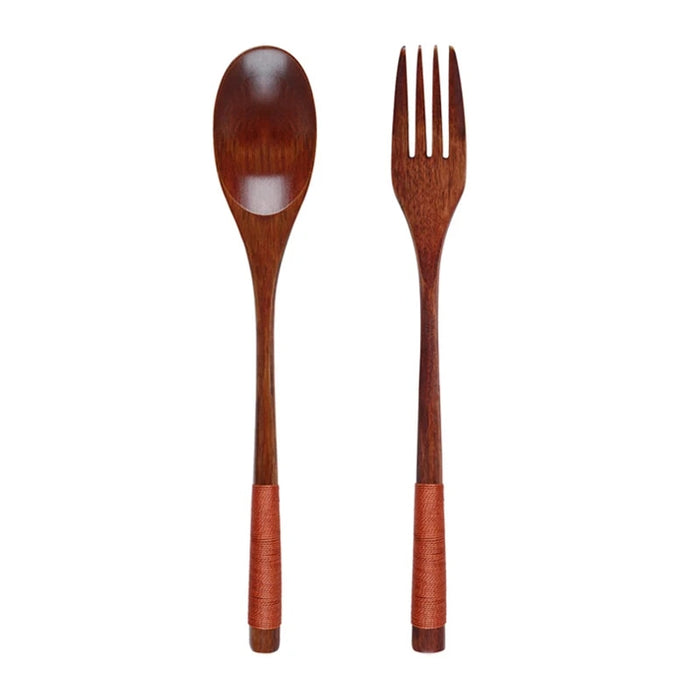 Anygleam Orange 2pcs Wooden Fork Spoon Set Kitchen Tableware