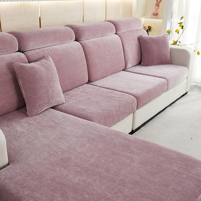 Anyhouz Sofa Cover Old Rose L-Shape Polyester Chenille Thick Stretchable Cushion For Living Room Enlarge Size Large