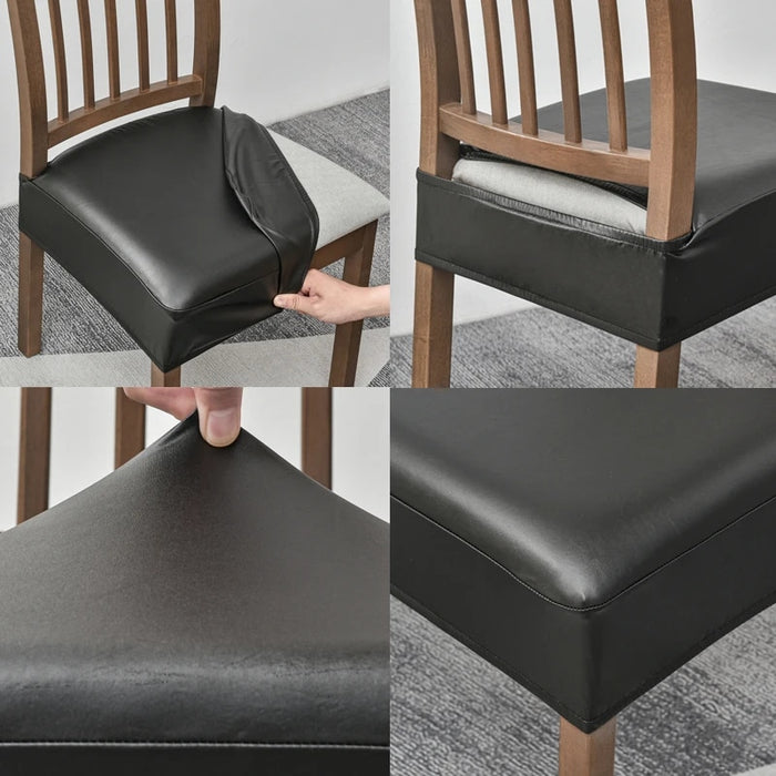 Anyhouz Chair Cover Black PU Leather Seat Slipcover Chair Cover for Kitchen Hotel Banquet Dining Living Room