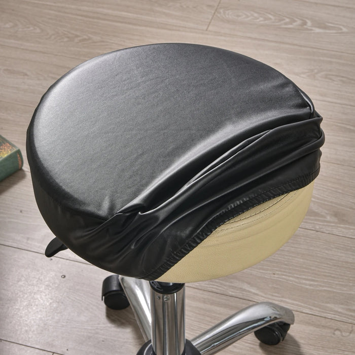 Anyhoux Barstool Cushion Cover Black Elastic Bands Slipcover for Swivel Chair Barstool Washable PU Leather Cushion Cover