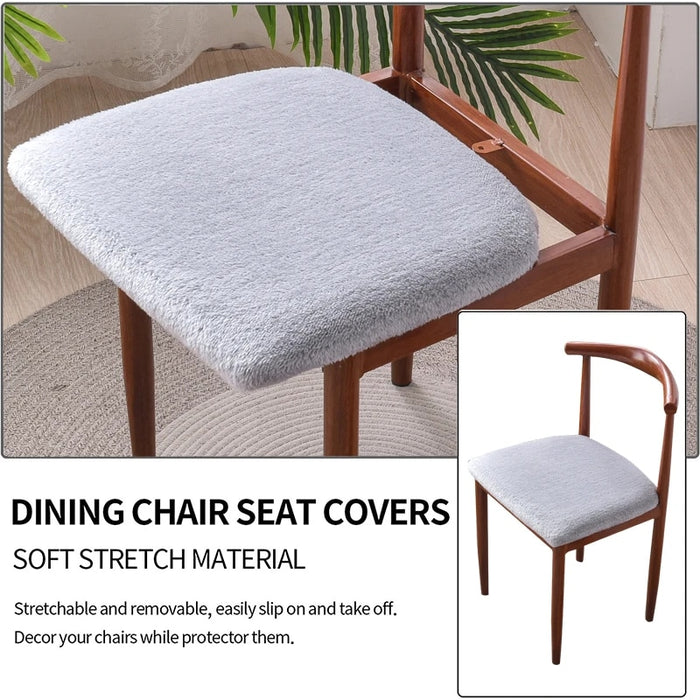 Anyhouz Chair Cover White Fur Stretch Seat Cover for Home Dinning Kitchen Washable Removable