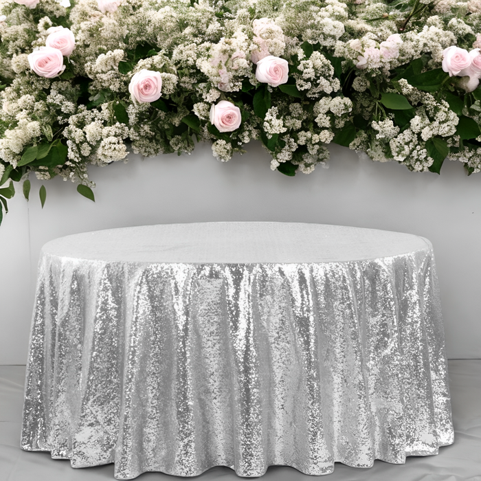 Anyhouz Tablecloth Silver Round Sequin Glitter Table Cover Home Party Decoration