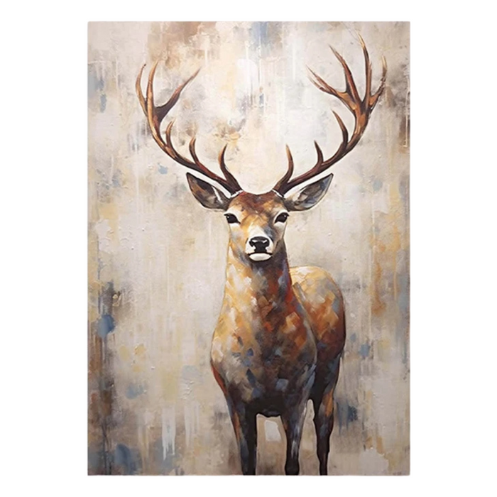 Anyhouz Canvas Art Hand Painted Golden Deer Antlered Majesty Minimalist Artwork For Interior Design