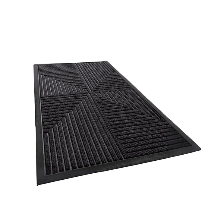 Anyhouz Doormat Gray 4 Corner Stripe Rubber Non Slip Dirt Trap Absorbent Mat